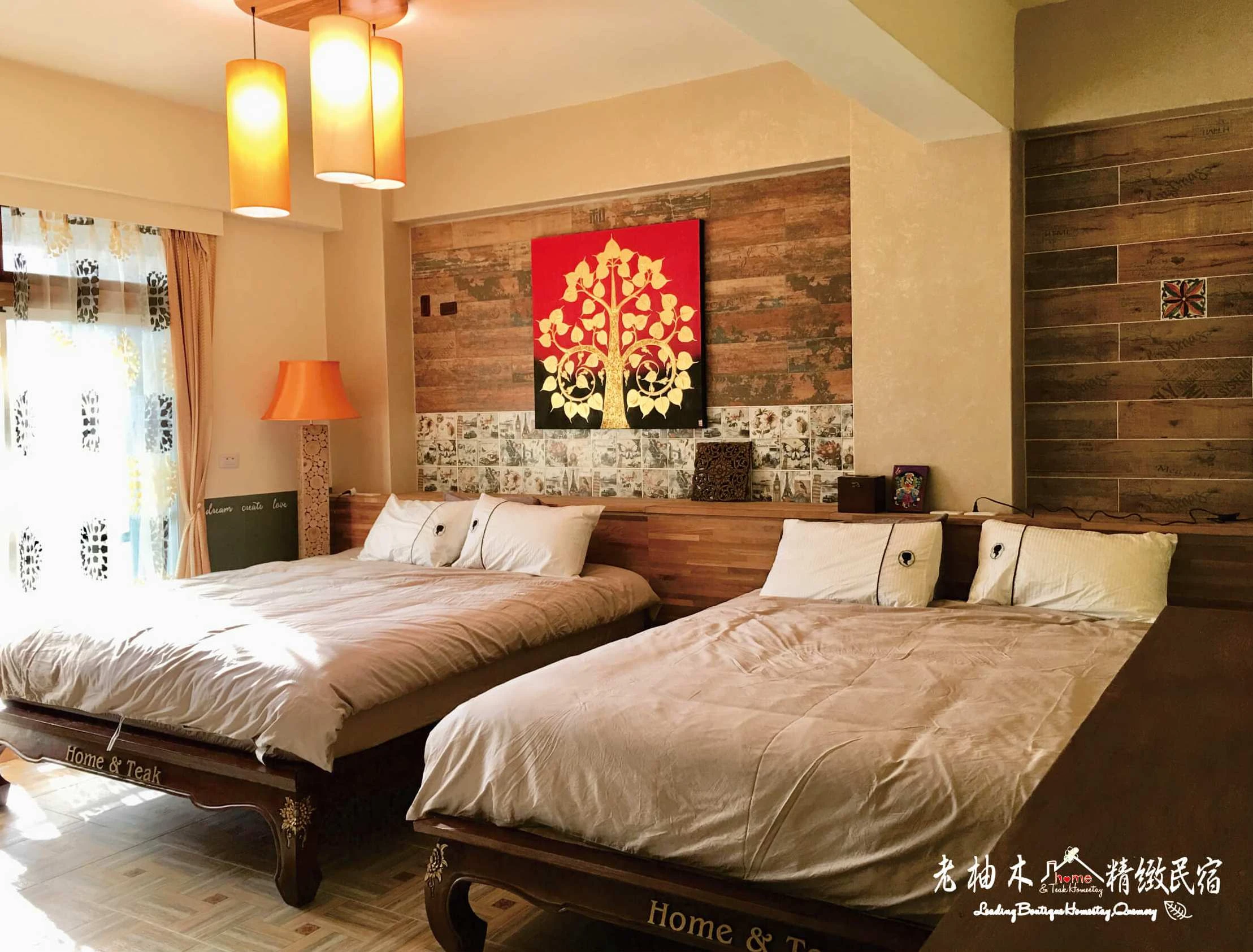 金門老柚木民宿 質感花磚與南洋風美景藝廊 4：質感手工柚木家具與復刻花磚空間